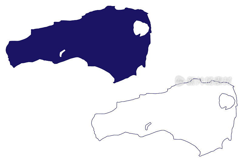 朗姆礁岛(巴哈马联邦，中美洲，加勒比群岛)地图矢量插图，潦草草图马马纳和圣玛丽亚德拉康塞普西翁地图