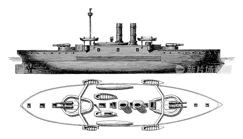 科林伍德炮舰(英国)-老式雕刻插图