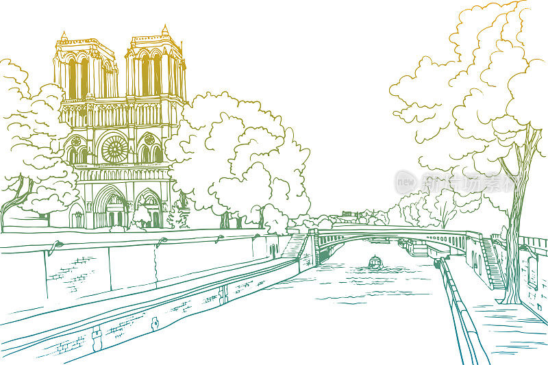 老巴黎、巴黎圣母院和塞纳河的美景。巴黎,法国。