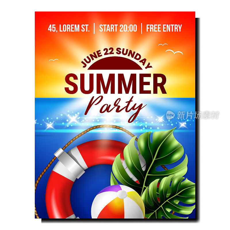 海滨夏季派对创意宣传海报向量