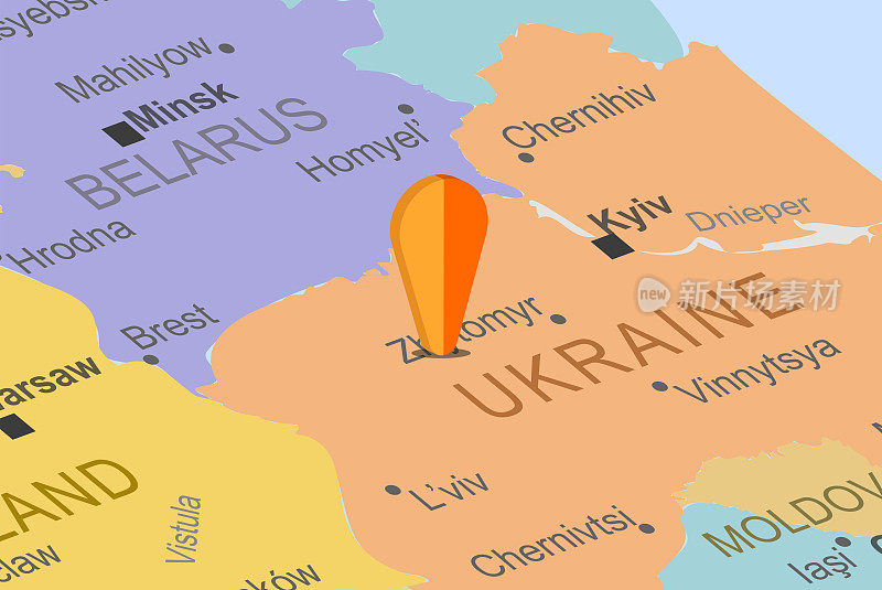 欧洲中部乌克兰地图，近距离乌克兰，旅行理念，目的地，度假概念，彩色地图