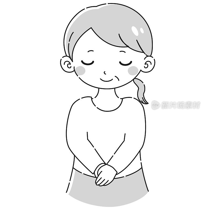 一位年长女性鞠躬的插图