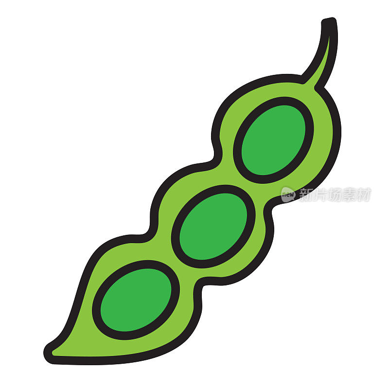 整个和切片新鲜的绿色豌豆垫或豌豆荚蔬菜细线图标可编辑的笔画