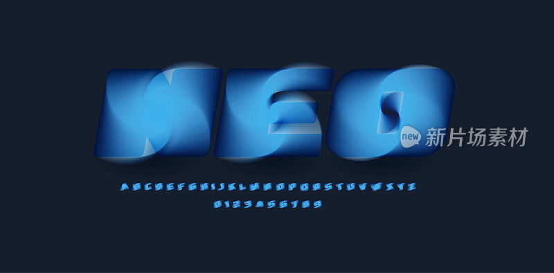 3D魔法字母表，扭转和混合漏斗，蓝色飓风字体现代标志，标题，字母组合，创意字母，版式和标签。冰块字母矢量排版设计