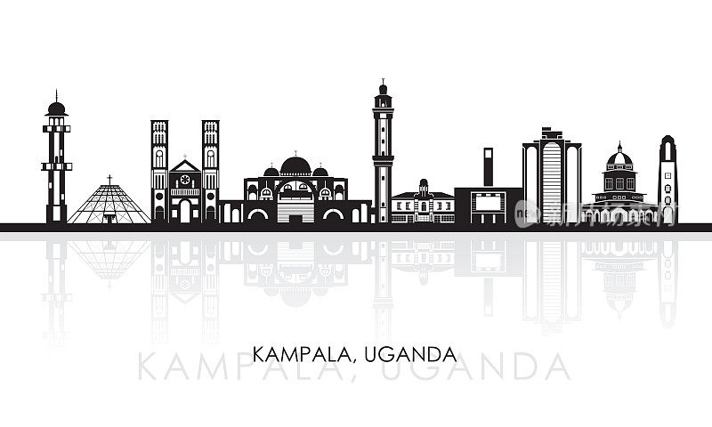 乌干达坎帕拉城轮廓轮廓的天际线全景