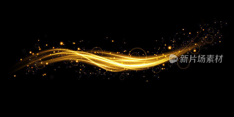 抽象的金色光线运动和速度。光日常发光效果。半圆形波，光轨迹曲线漩涡，汽车大灯，白炽光纤png。