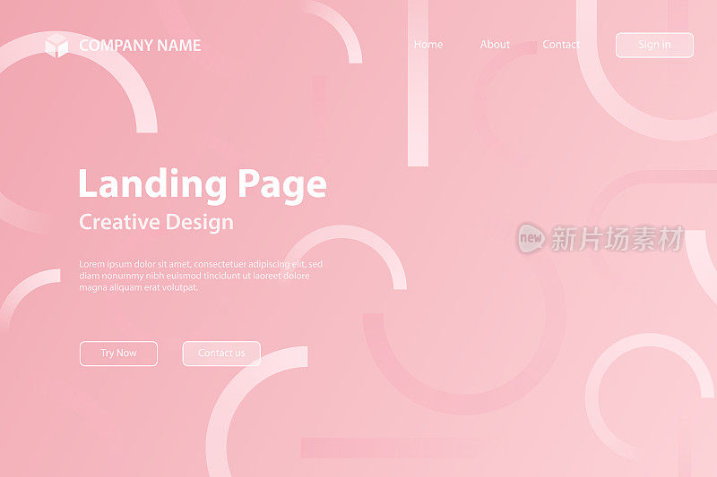 登陆页模板-抽象设计与几何形状-时髦的粉色渐变