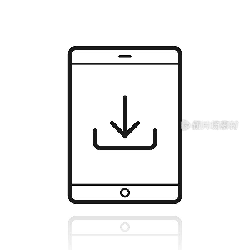 平板电脑下载。白色背景上反射的图标