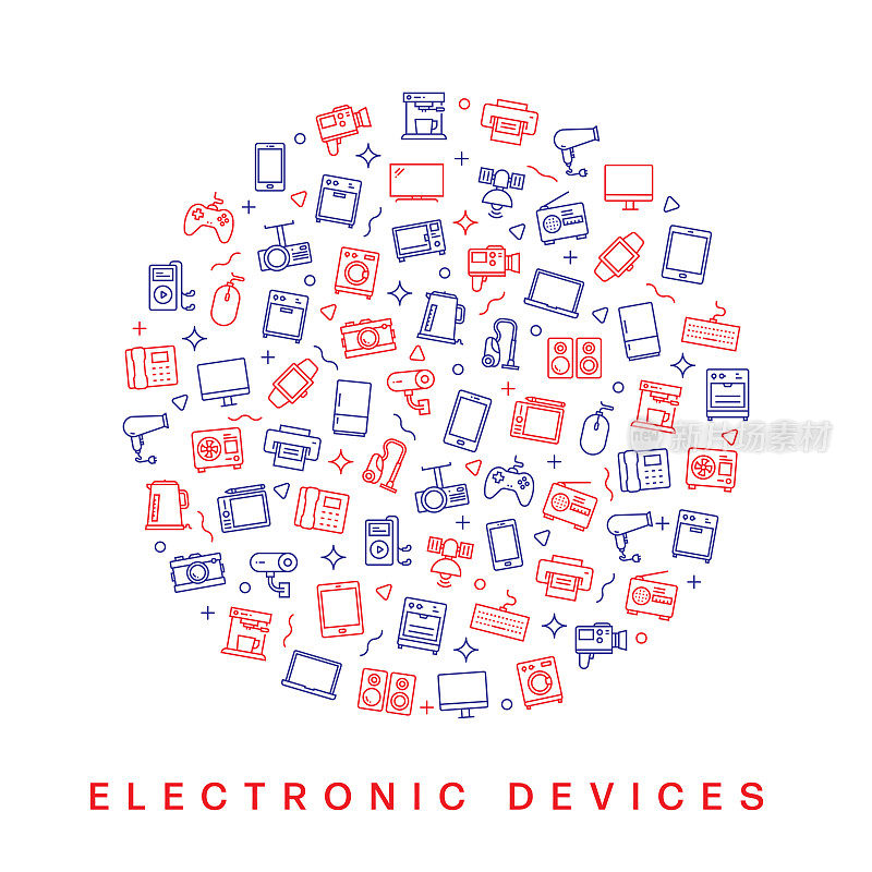 电子器件相关图案设计。现代线条风格设计