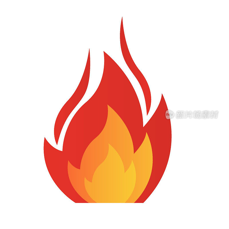 火,火焰。白色背景上抽象风格的红色火焰。火灾信号。矢量图