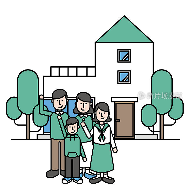 一个简单的房子和一个四口之家的插图(a型)