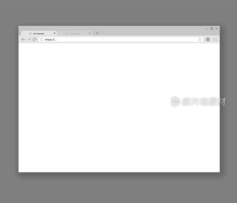 浏览器模型。Web窗口屏幕。互联网空白页概念与阴影。现代窗户设计孤立在灰色背景上