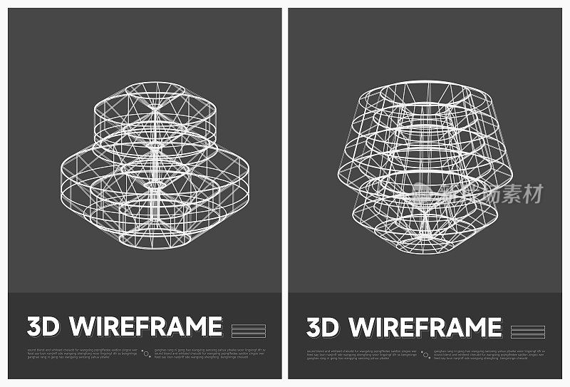 抽象黑白3D线框结构模型线海报矢量背景集合