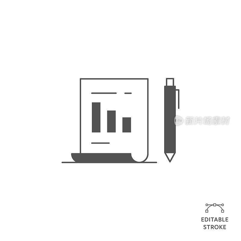报告具有可编辑描边的平线图标。Icon适用于网页设计、移动应用、UI、UX和GUI设计。