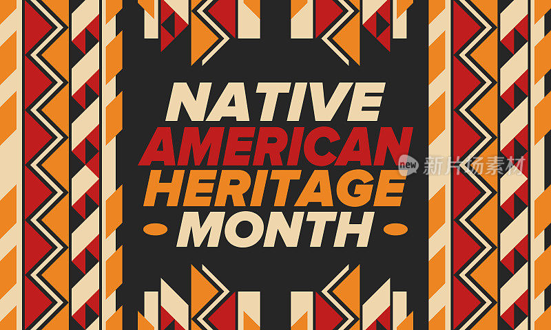 11月的印第安人传统月。美国印第安文化。在美国每年庆祝一次。传统的模式。海报、卡片、横幅和背景。矢量装饰，插图