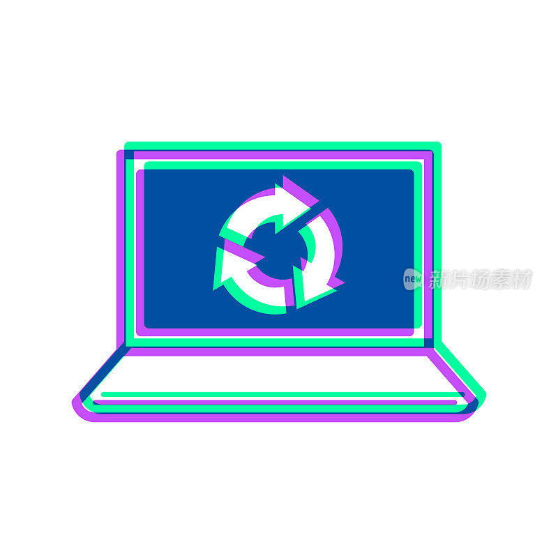 在笔记本电脑上刷新或重新加载。图标与两种颜色叠加在白色背景上
