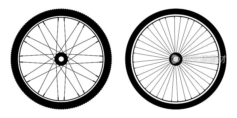 自行车车轮。3种自行车橡胶矢量图