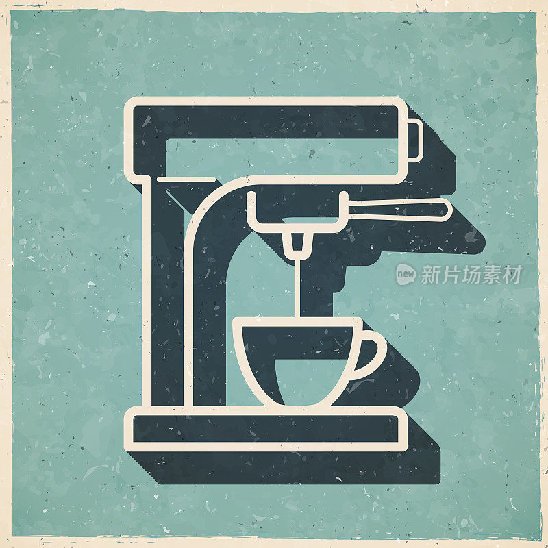咖啡机。图标复古复古风格-旧纹理纸
