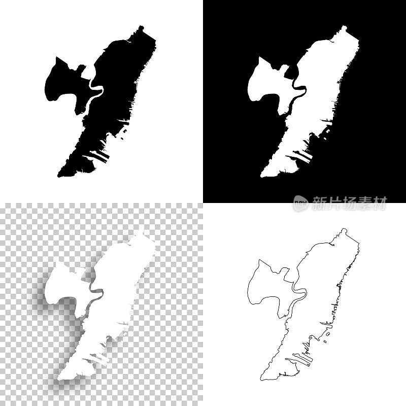 哈德逊县，新泽西。设计地图。空白，白色和黑色背景