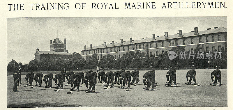 皇家海军炮兵在演习，伊斯特尼兵营，朴茨茅斯，英国军事史，维多利亚时代，19世纪90年代