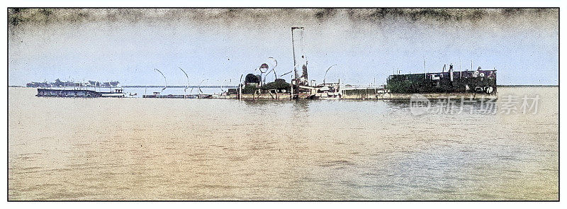 古色古香的黑白照片:在马尼拉湾战役中沉没的克里斯蒂娜号的残骸