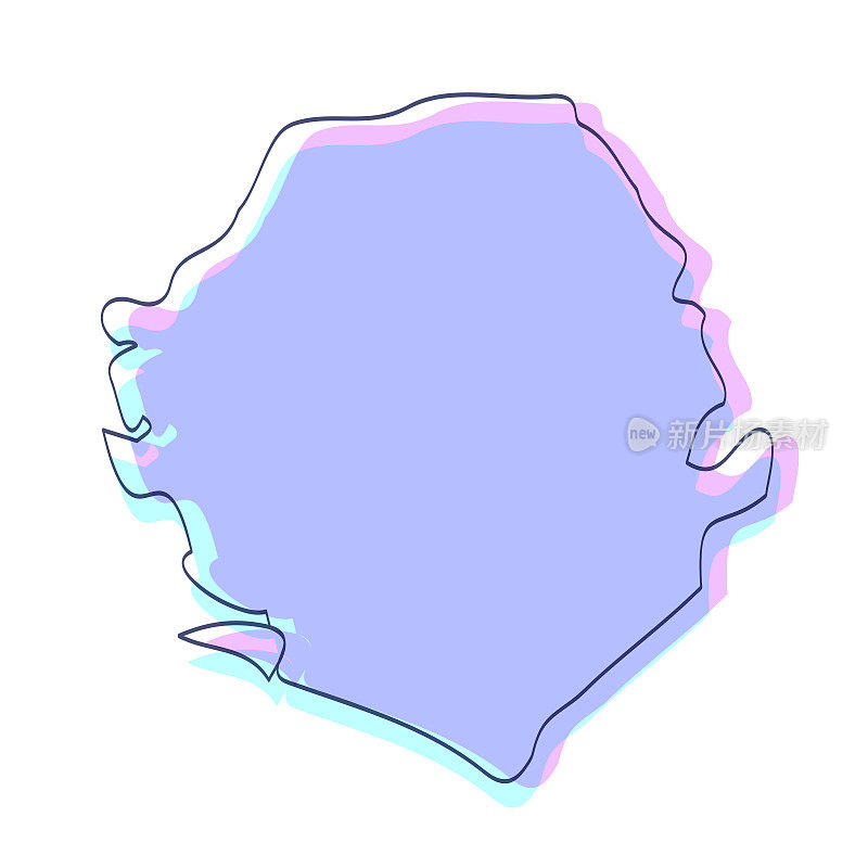 塞拉利昂地图手绘-紫色与黑色轮廓-时尚的设计