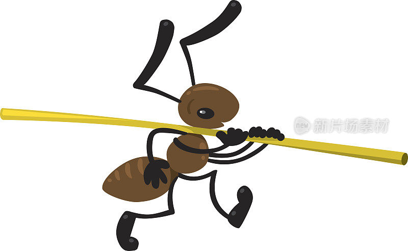 小蚂蚁拿着一根稻草。儿童插图