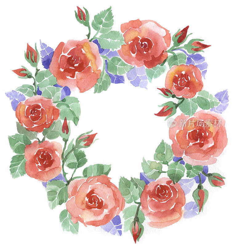 水彩玫瑰花环