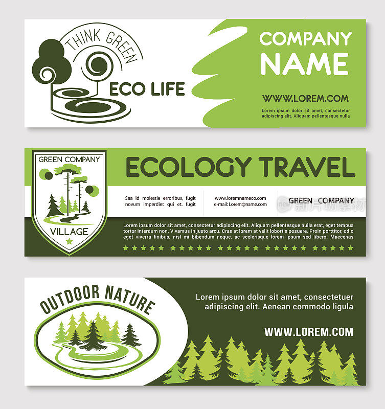 生态旅游和绿色旅游横幅模板集