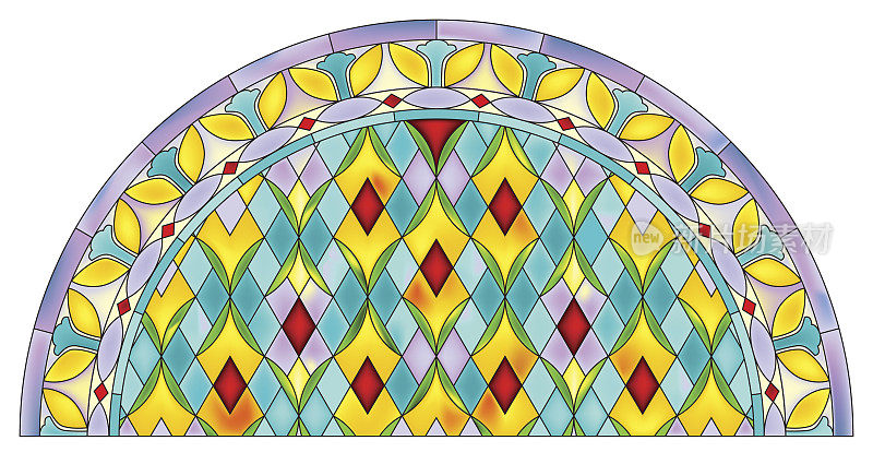 IS_Abstract_Mosaic_Pattern_Half_Round_Stained_Glass_Window_Design