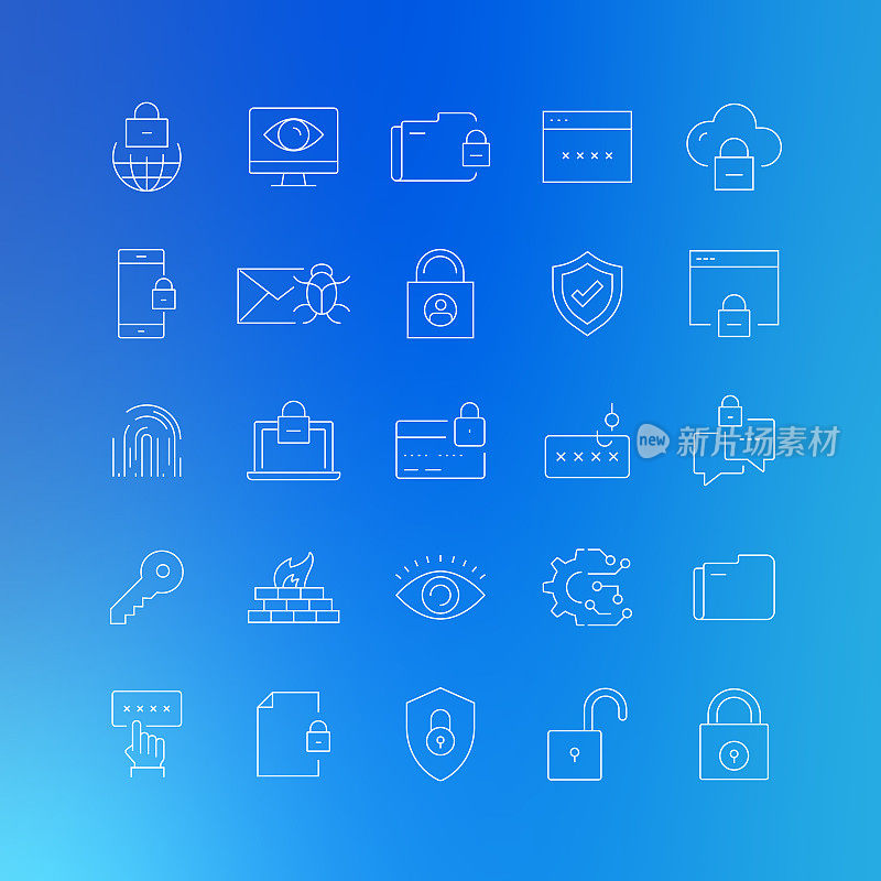 网络安全相关矢量线图标-可编辑的描边