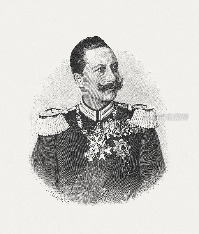 最后一位德国皇帝威廉二世(1859-1941)，木刻，1900年出版