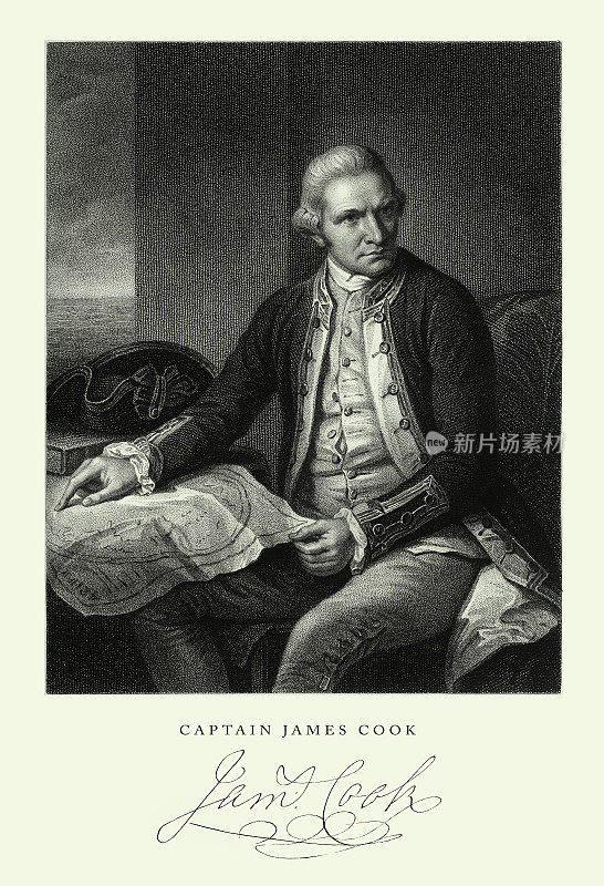 詹姆斯・库克船长，英国维多利亚时代版画，1840年