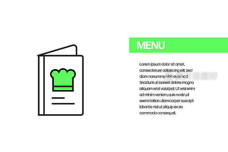 餐厅菜单平面线图标，轮廓矢量符号插图。