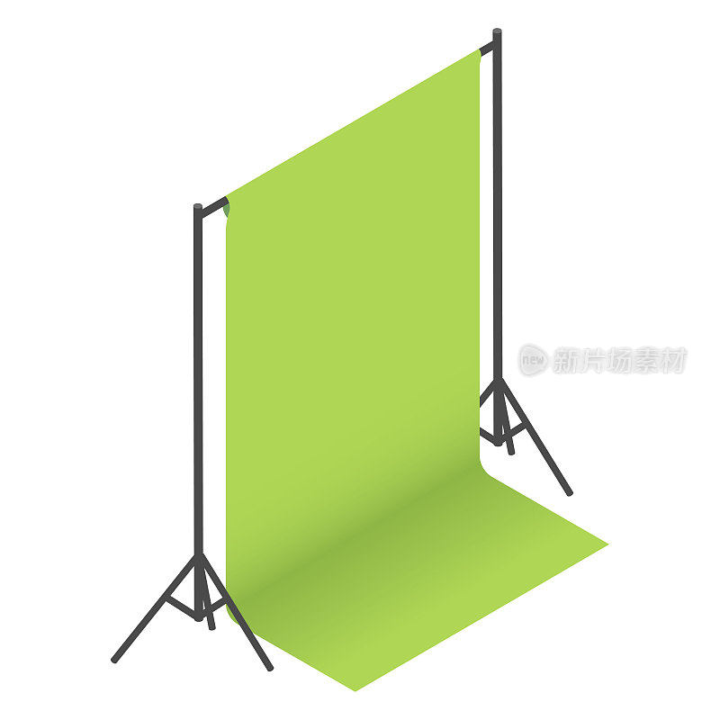 绿色屏幕背景，摄影棚架上的背景。色度键合成。