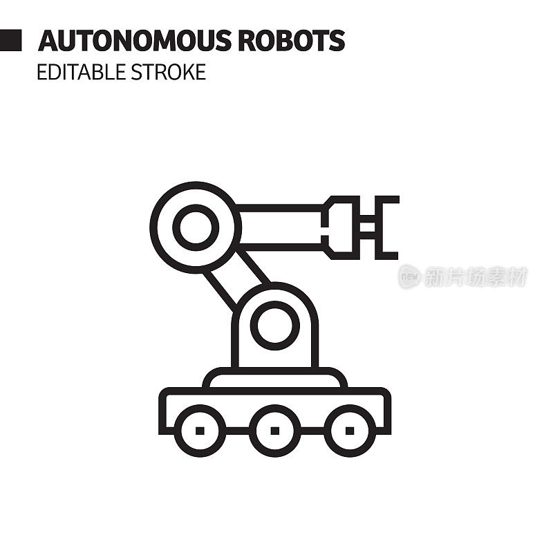 自主机器人线图标,轮廓向量符号插图。