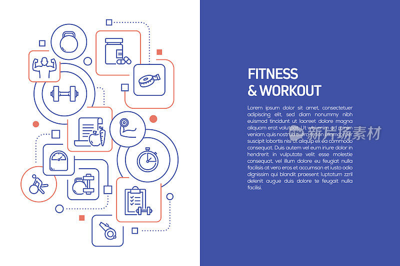 健身和锻炼的概念，矢量插图的健身和锻炼与图标