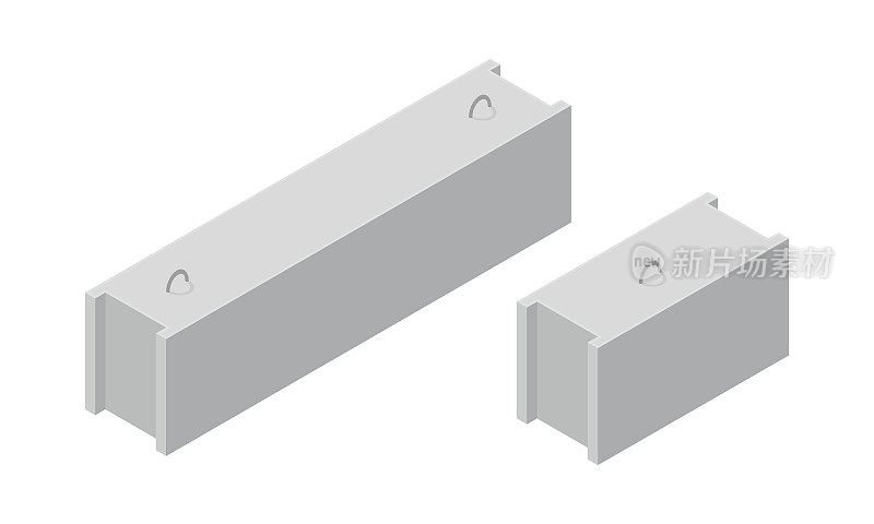 矢量插图混凝土基础块孤立在白色背景上。水泥块图标在等距视图。预制混凝土砌块在平面风格。建筑材料。