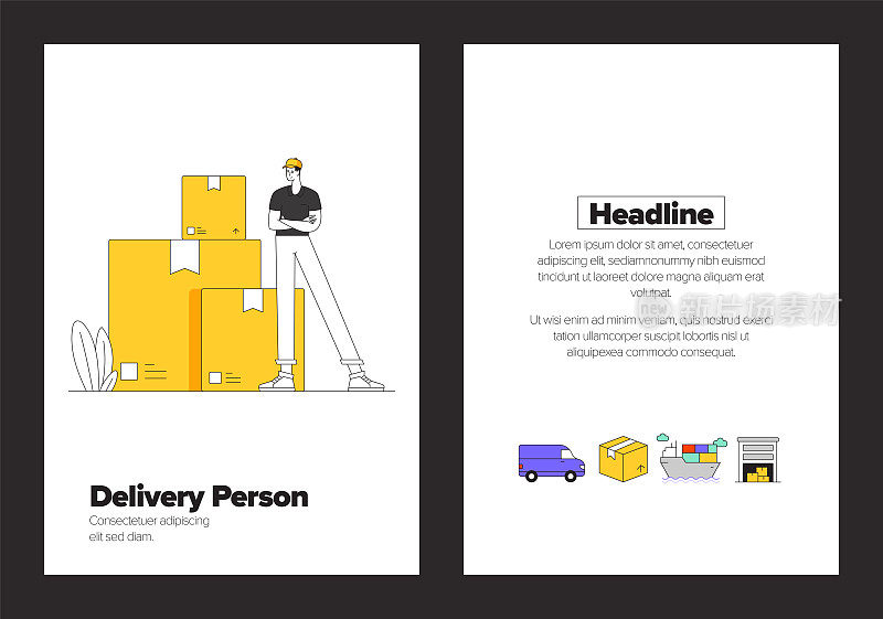 为海报，封面和横幅，广告和营销材料送货人的概念