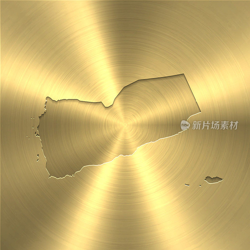 也门地图上的金色背景-圆形拉丝金属纹理