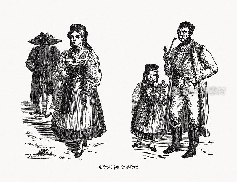 斯瓦比亚人国，Baden-Württemberg，德国，木刻，1868年出版