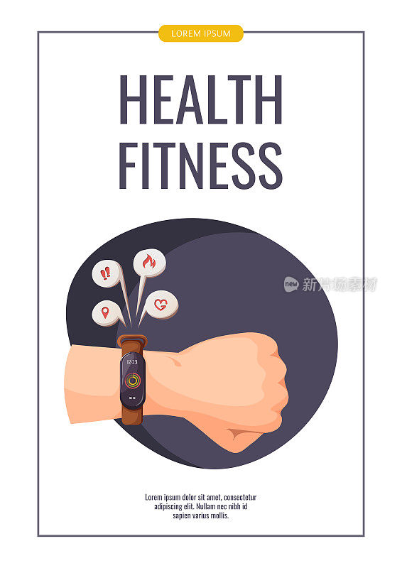 宣传单和健身手表在左手腕。健康的生活方式，动机，运动设备，健身，运动小玩意的概念。