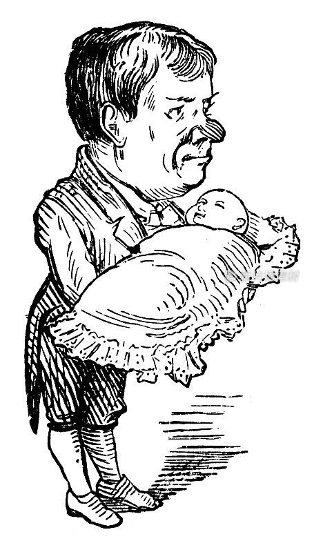 男人抱着婴儿的漫画