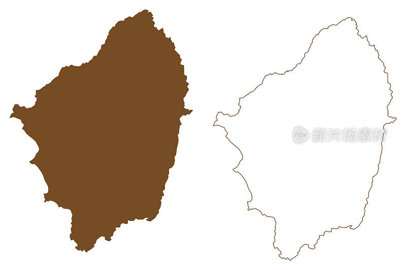 纳克索斯岛(希腊共和国，希腊，基克拉迪斯群岛)地图矢量插图，潦草草图纳克索斯地图