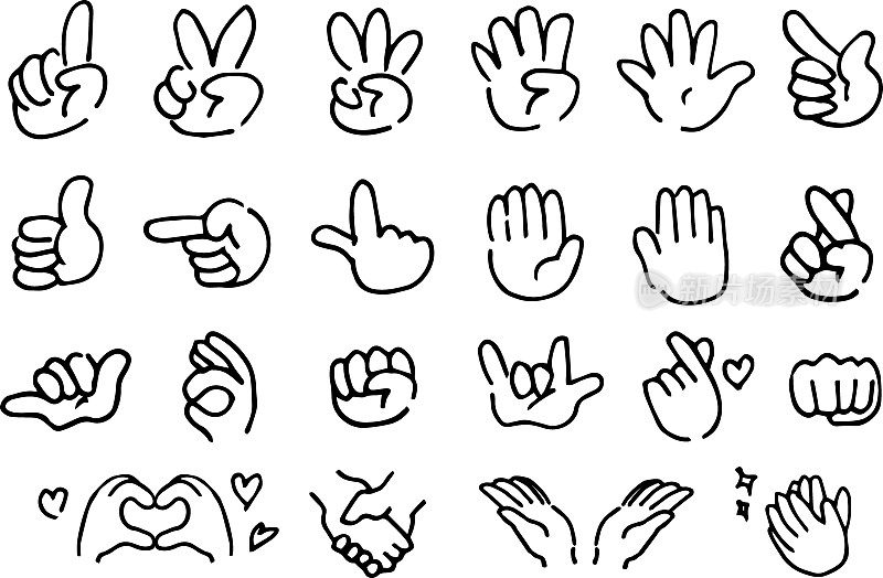 简单的手势标记集插图(仅一行)