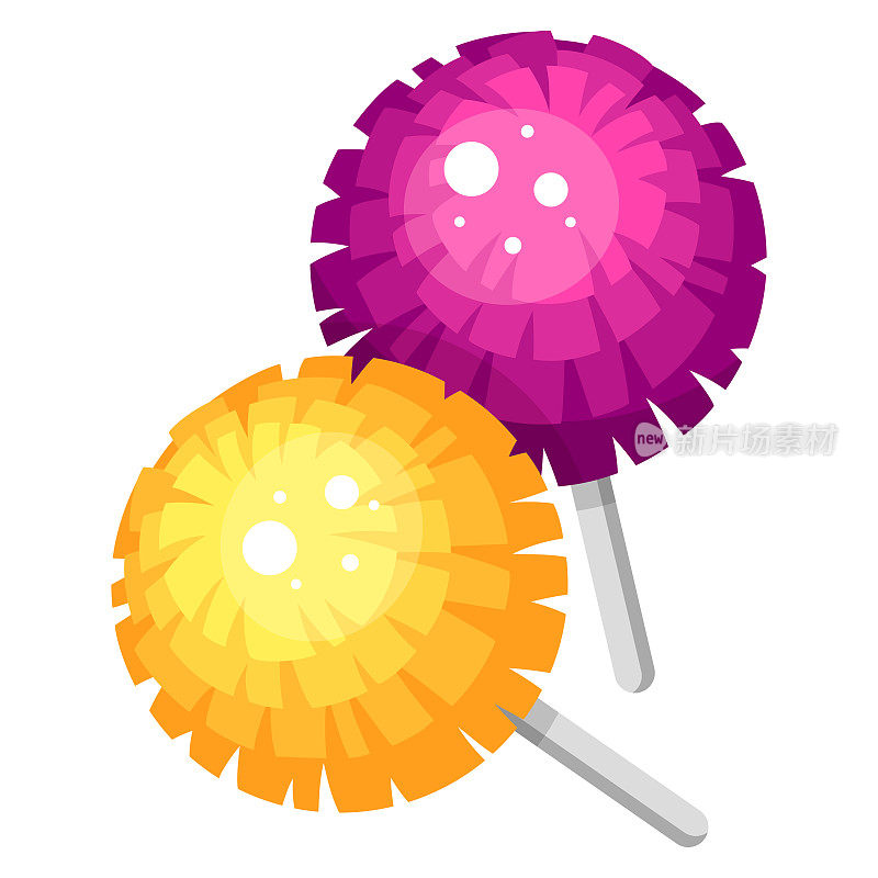 啦啦队员黄色和紫色的圆球圆球棒矢量插图