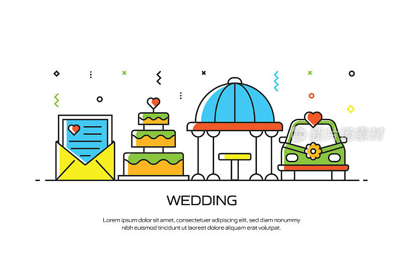 婚礼相关的线风格横幅设计网页，标题，小册子，年度报告和书的封面