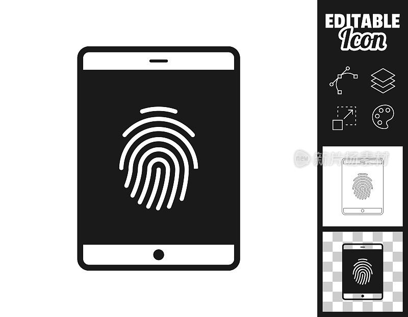 带指纹的平板电脑。图标设计。轻松地编辑