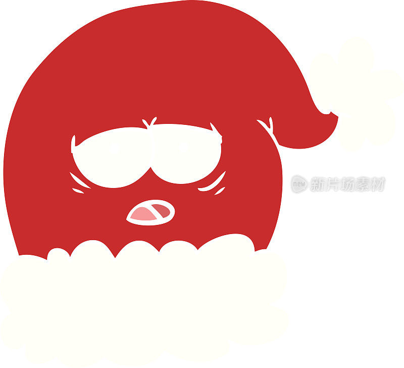 平面色彩风格卡通圣诞老人帽子与疲惫的脸
