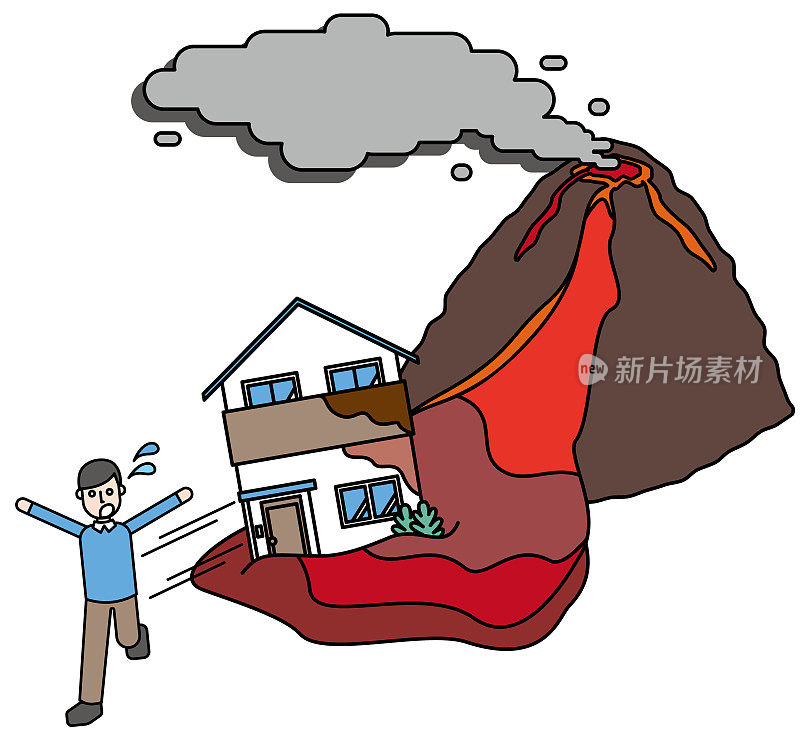 房屋被火山破坏，居民纷纷逃离